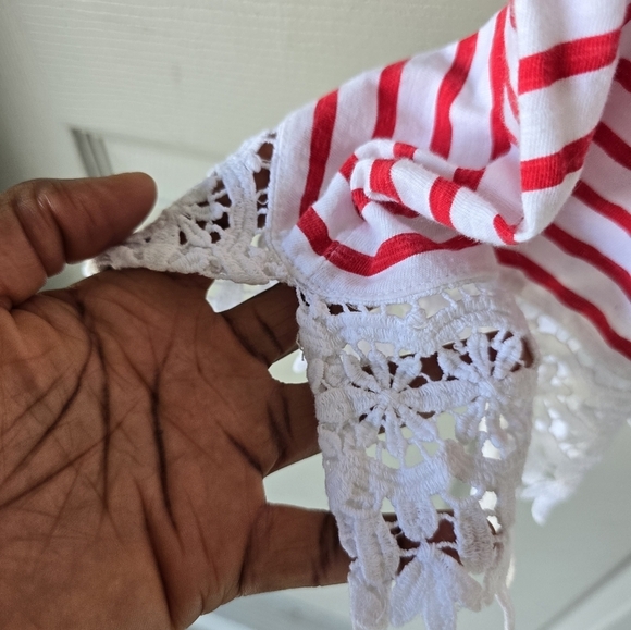 Charter Club Crochet-Hem Tunic Top 1X Women Red White Slit 100% Cotton Light - Picture 9 of 10